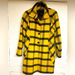 Women’s yellow and black wool coat.
